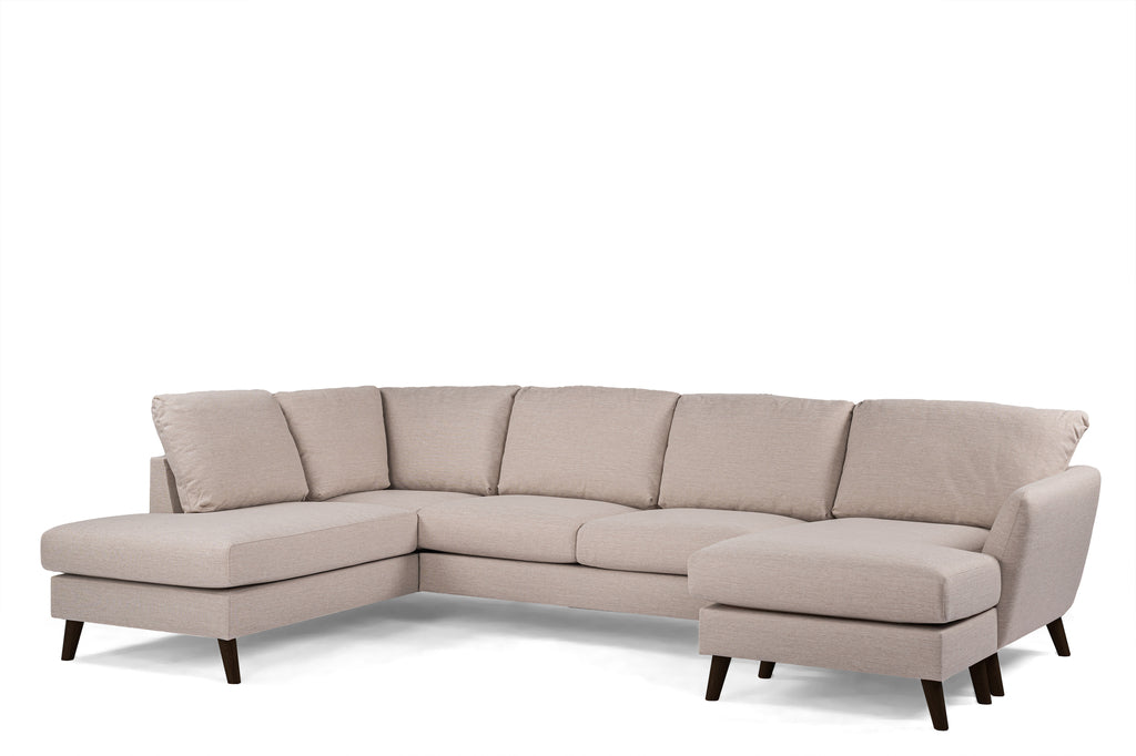 Luna - Hoekbank Beige Links Extra - Zwart Poten