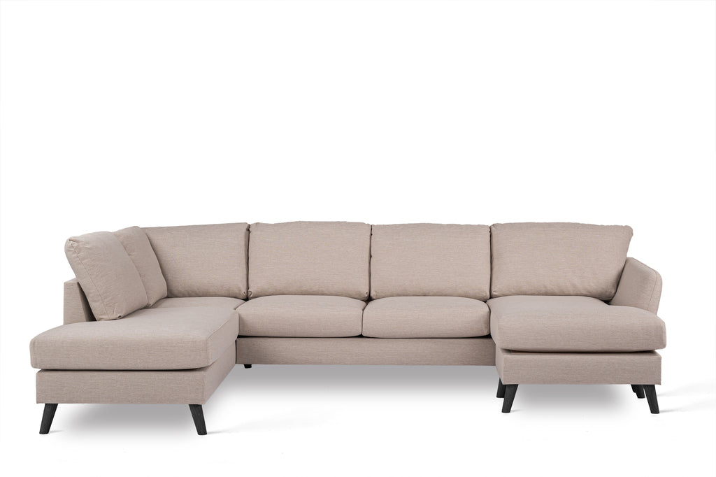 Luna - Hoekbank Beige Links Extra - Zwart Poten