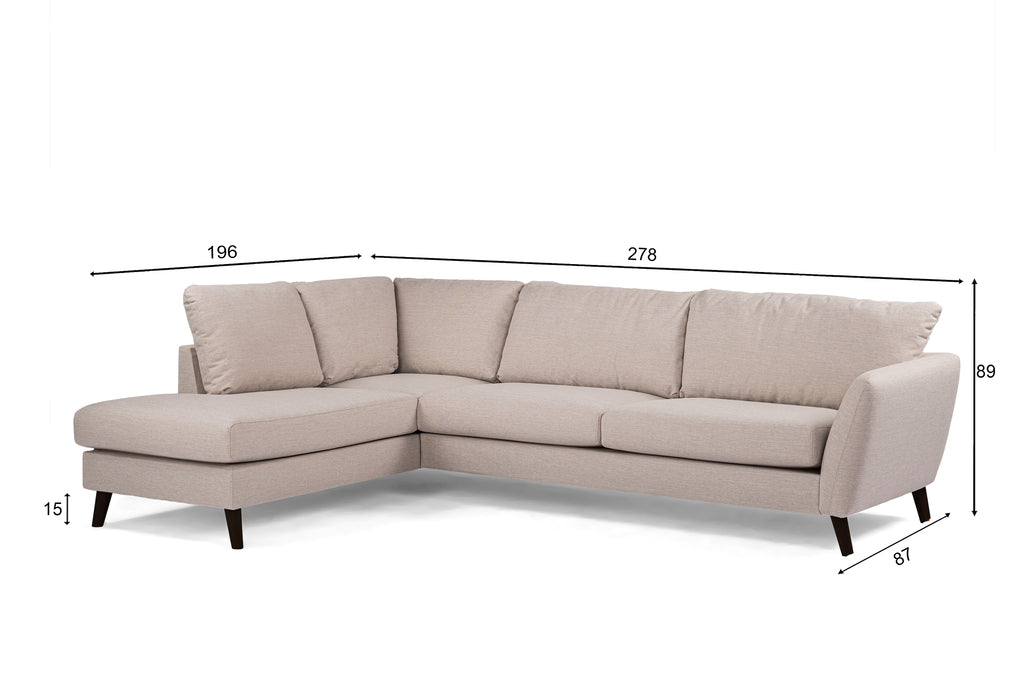 Luna - Hoekbank Beige Links - Zwart Poten