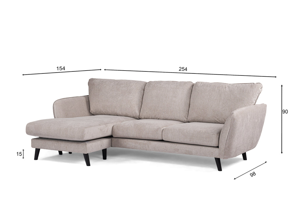 Sienna - Hoekbank Beige Rechts - Zwart poten