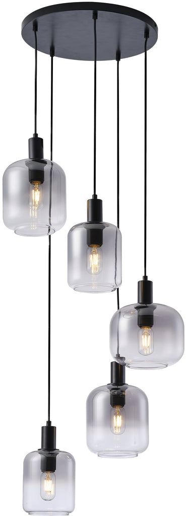 Hanglamp, 5-lichts, H340 smoke glas