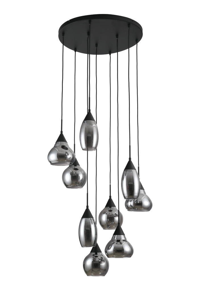 Hanglamp, 9-lichts, H340 smoke glas