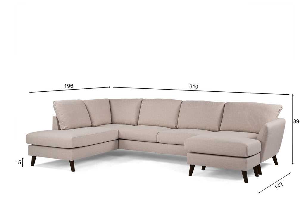 Luna - Hoekbank Beige Rechts(Extra) - Zwart poten