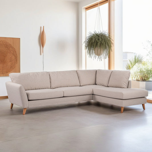 Luna - Hoekbank Beige - Houten Poten