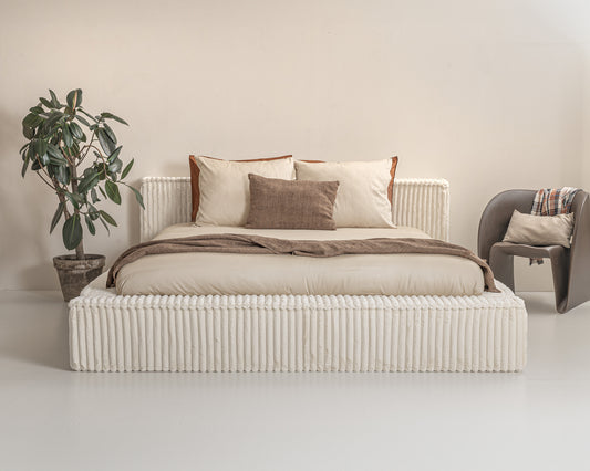 Adore Melody 140 x 200 Rib Teddy - Met Luxe Matras - Pearl Beige - Opbergruimte