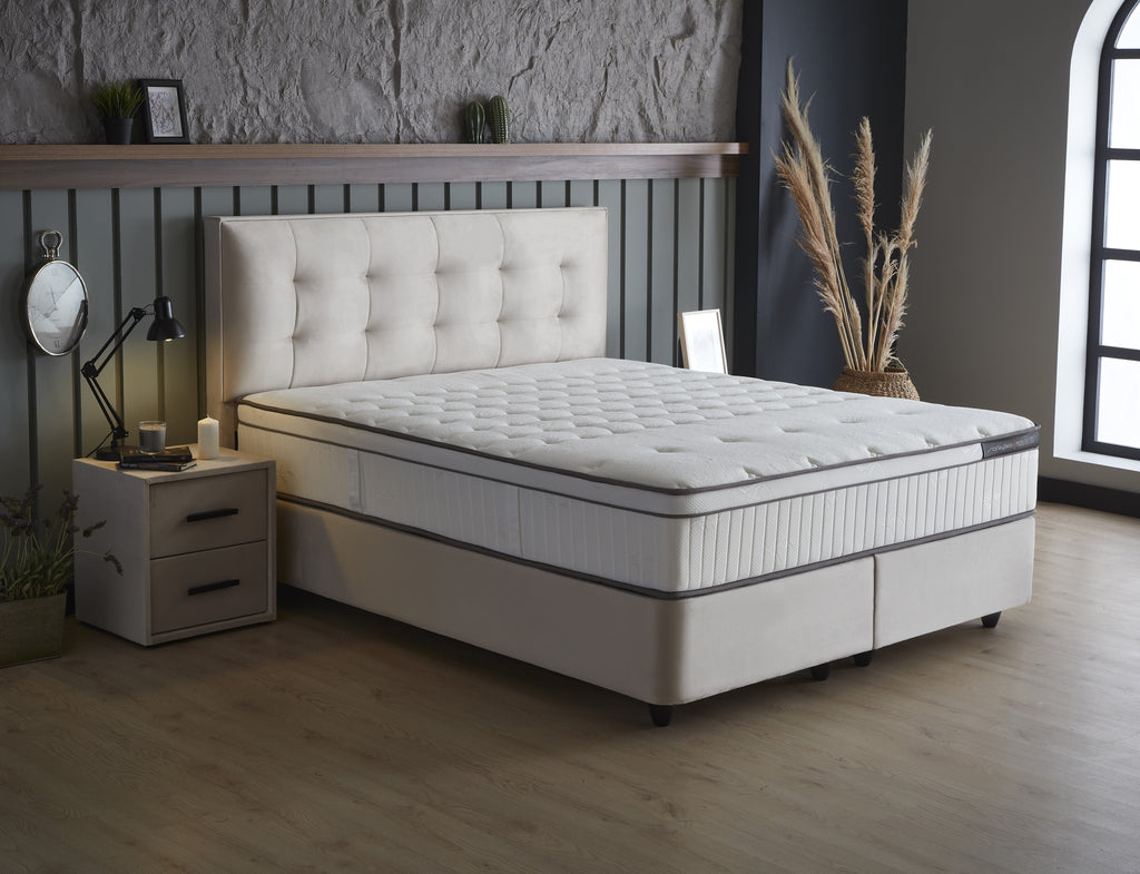 Boxspring Skybedd Birdybedd 140x200 Beige - Opbergruimte - Met Luxe Matrass