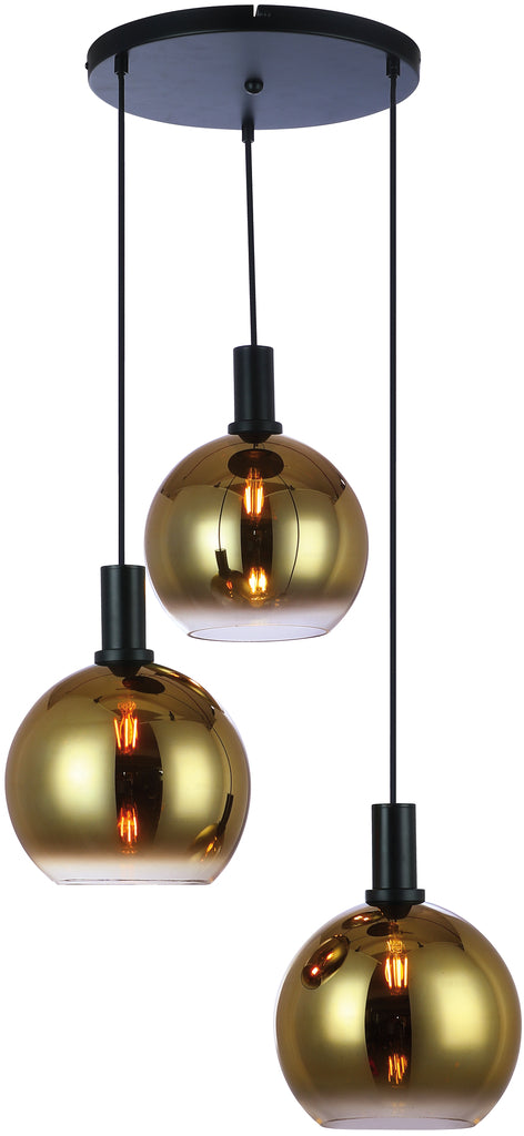 Hanglamp, 3-lichts, H850 goud