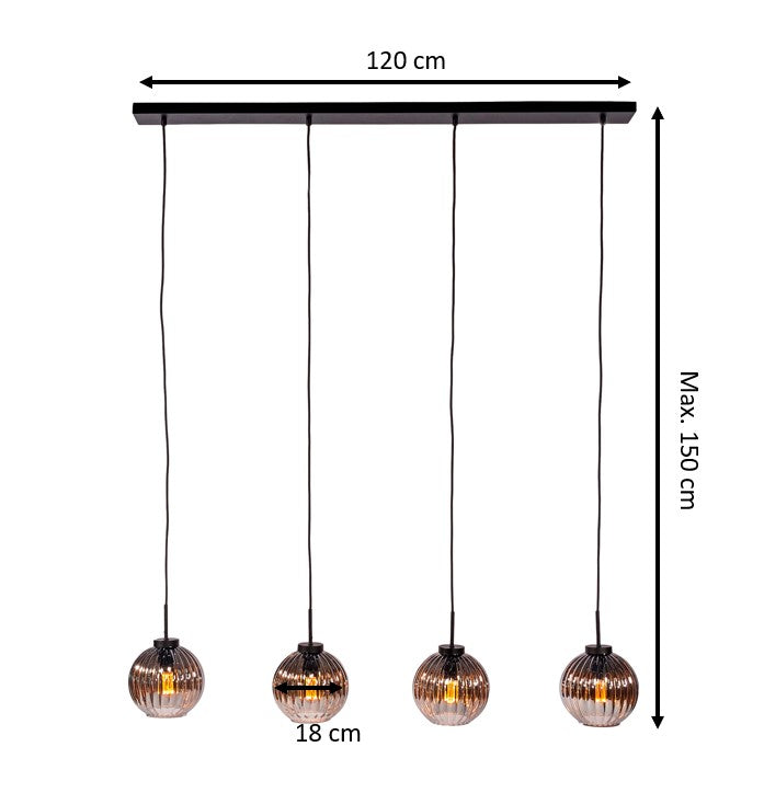 Hanglamp, 4-lichts, H340 smoke glas